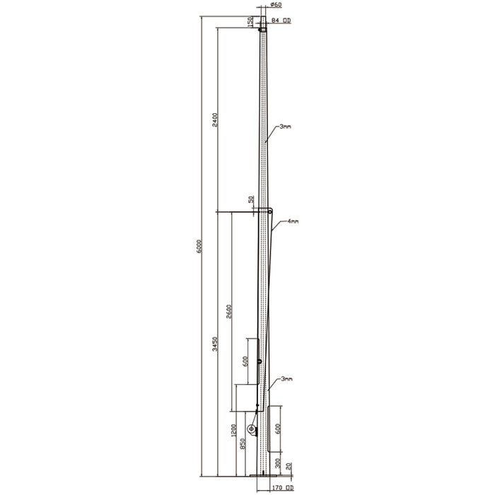 6.0m Octagonal Hinged Light Pole