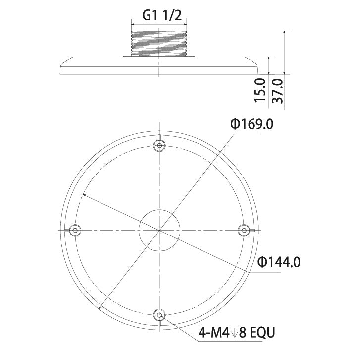 Rhino VSBKTA102 adapter diagram for ceiling and wall mount brackets dimensions