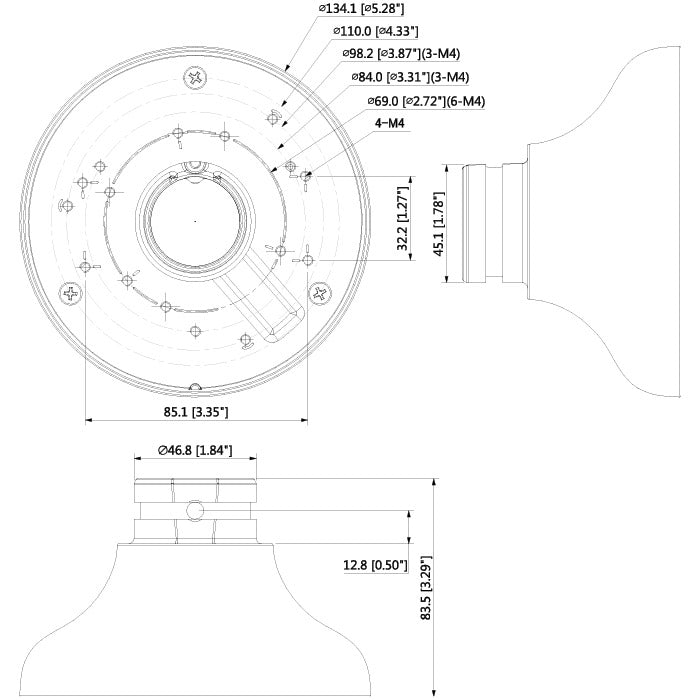 Rhino VSBKTA106 adapter diagram for ceiling and wall mount brackets