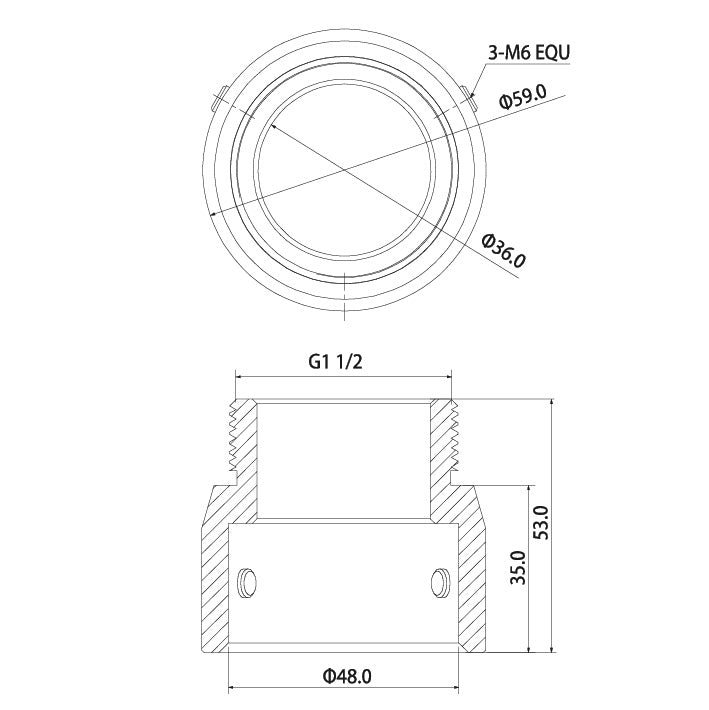 Diagram of ceiling wall mount adapter for PTZ cameras showing dimensions