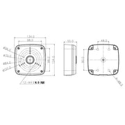 Diagram of adapter junction box for surveillance cameras with measurements and dimensions