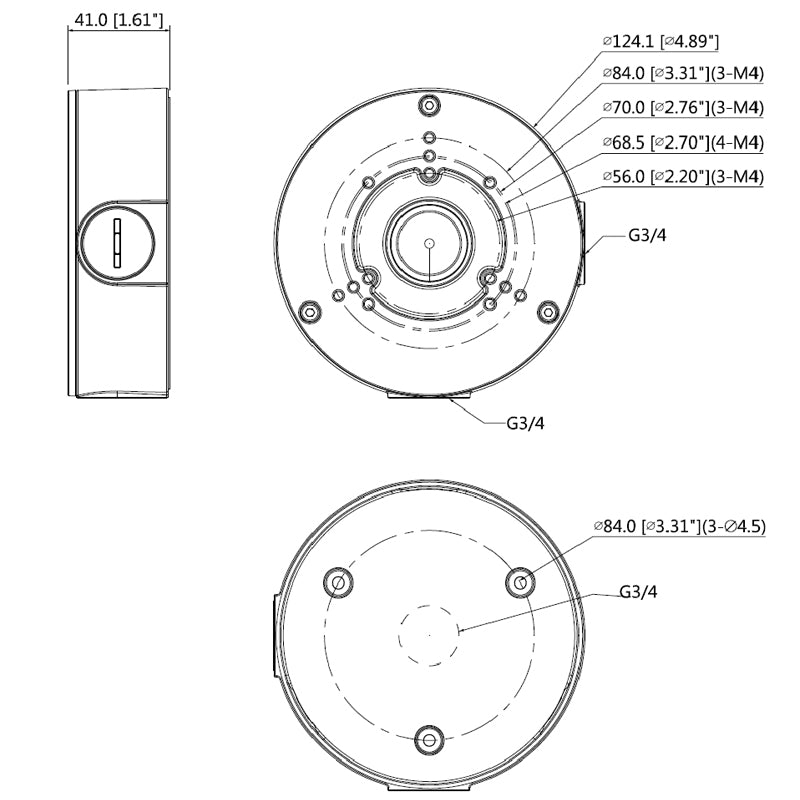 Rhino VSBKTA130E adapter junction box diagram for surveillance cameras product close-up