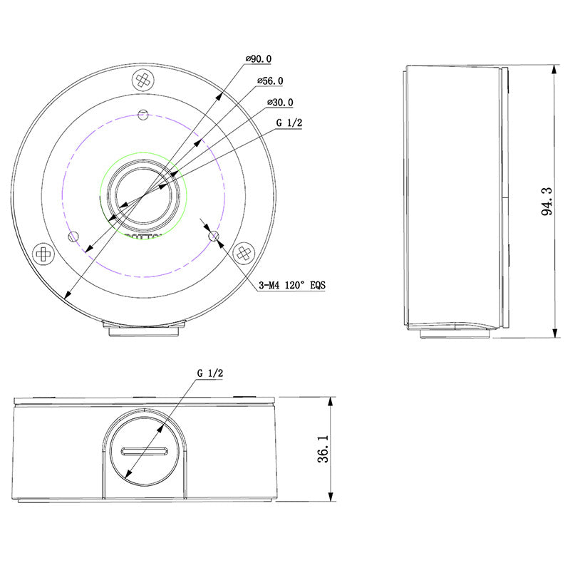 Rhino VSBKTA134 aluminium adapter junction box diagram for surveillance cameras on Bluee.au