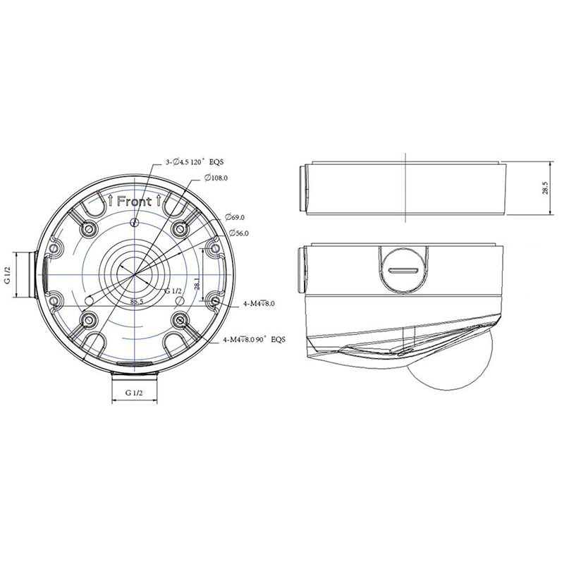 Rhino VSBKTA139 adapter junction box diagram for surveillance cameras
