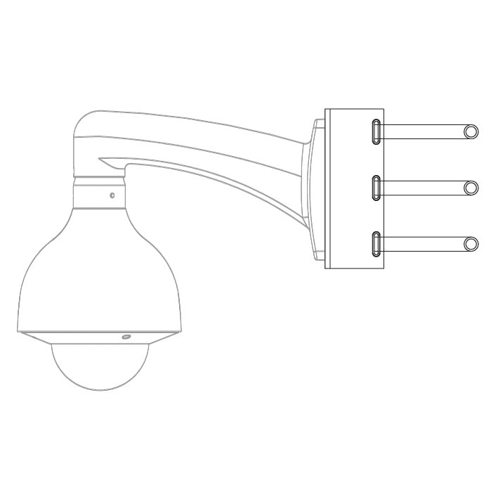 Triple clamp pole mount camera bracket application, showing a camera mounted on a pole.