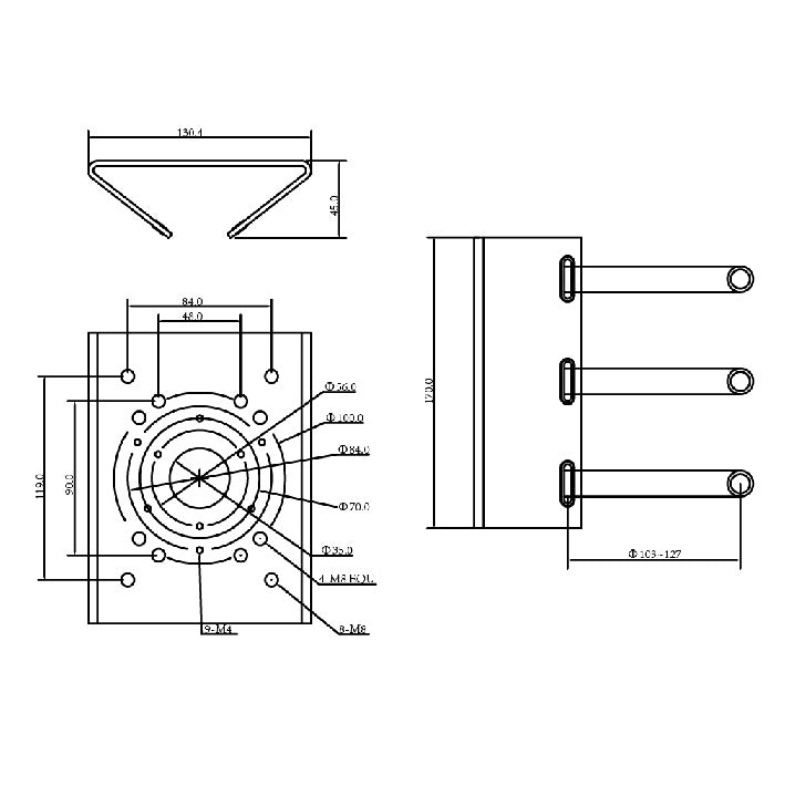 Rhino triple clamp pole mount camera bracket product diagram small