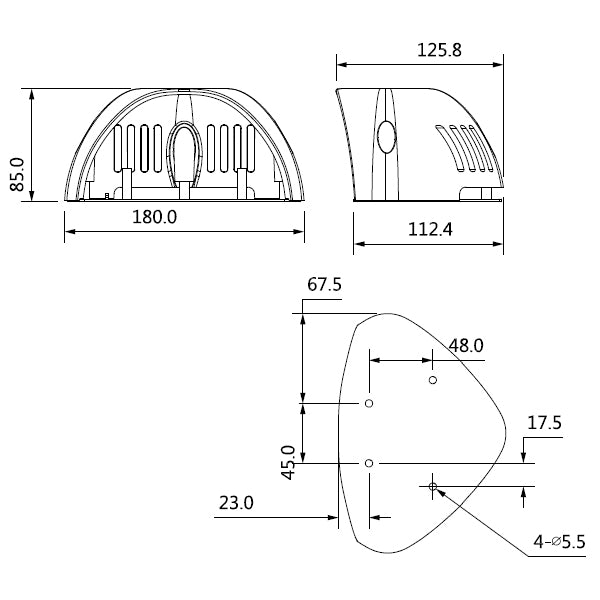 Rhino VSBKTA201W auto guard mobile dome camera bracket dimensions diagram