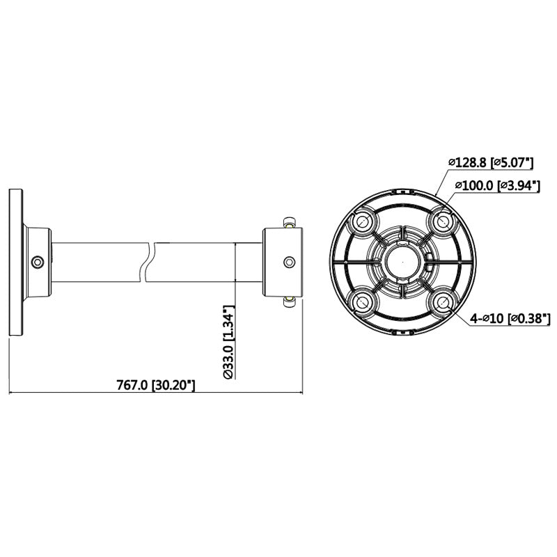 Rhino VSBKTB220C ceiling mount dome bracket diagram