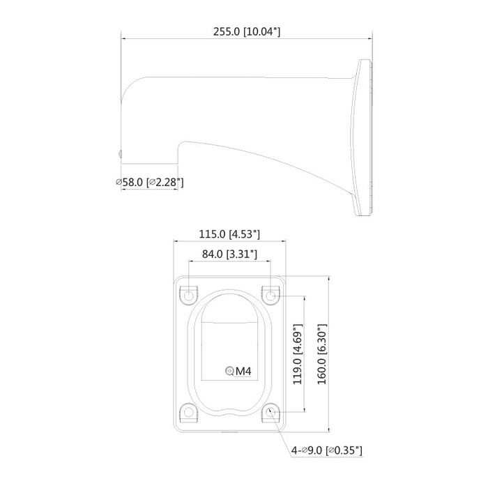 PTZ Right Angle Wall Mount Camera Bracket (Silver)