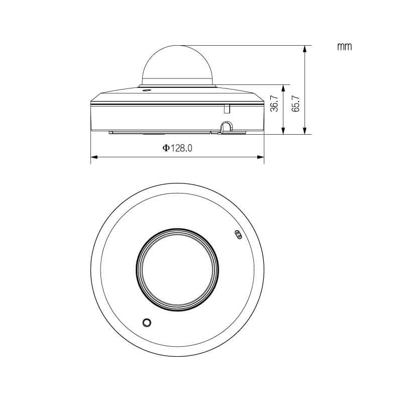 Technical drawing of Specialist AI 4.0MP PTZ Dome camera showing dimensions and design features.
