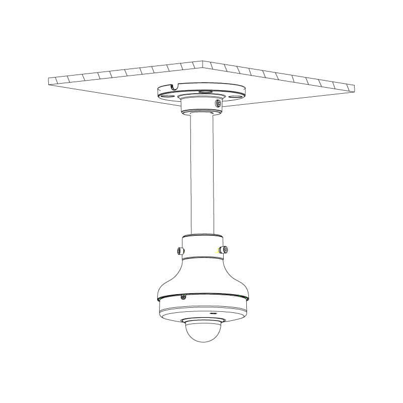 Diagram of Specialist AI Series PTZ dome camera installation on ceiling.