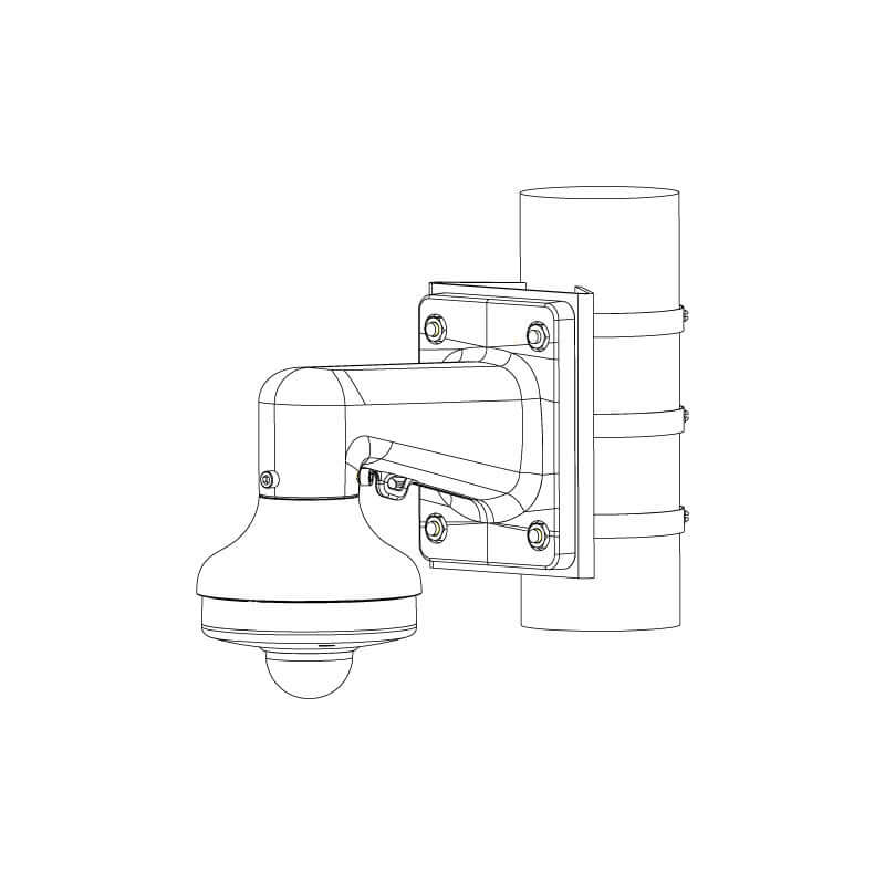 Diagram of a PTZ dome camera mount attachment for secure installation on poles.