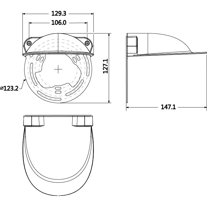 Rhino VSBKTA200W rain cover dome camera bracket dimensions diagram