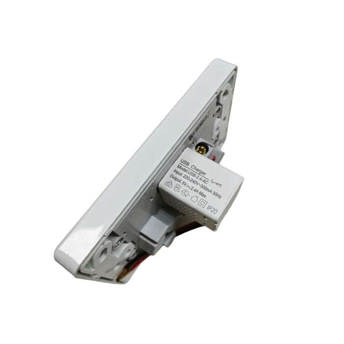 2-Gang Double-Pole Power Outlet + Dual USB Charger