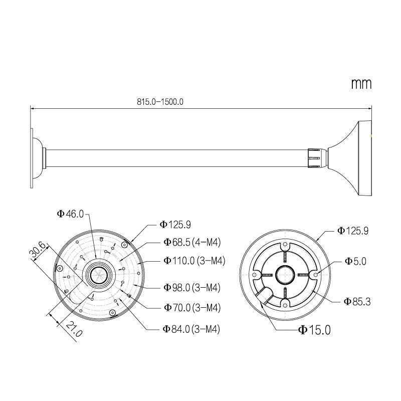 1500mm Ceiling Mount Dome Camera Bracket (White)