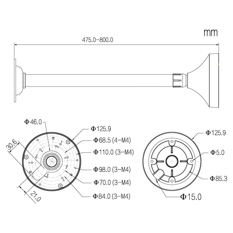 800mm Ceiling Mount Dome Camera Bracket (White)