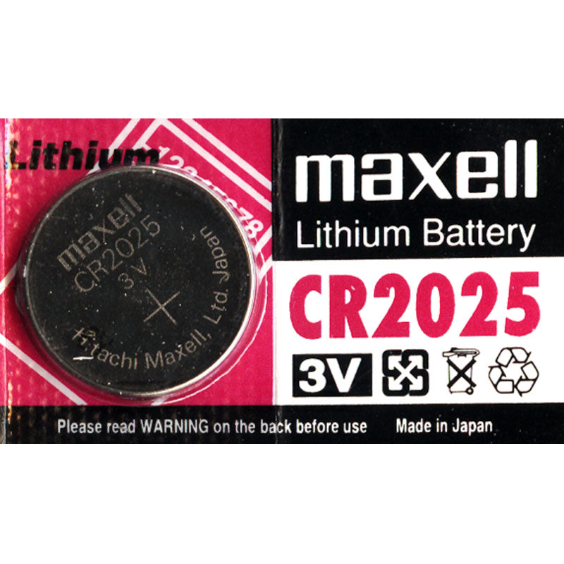 Maxell CR2025 3V lithium coin battery in packaging for Bluee RCTX3-T device