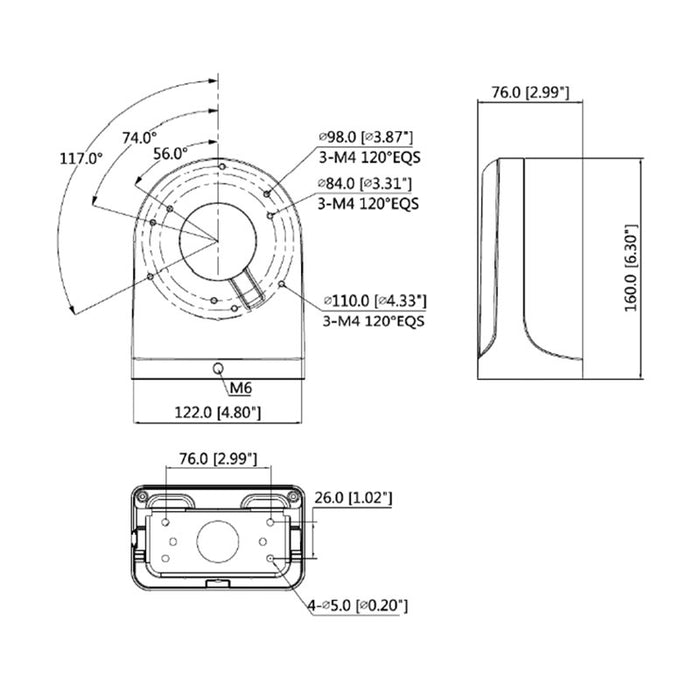Right Angle Wall Mount Camera Bracket (Black)