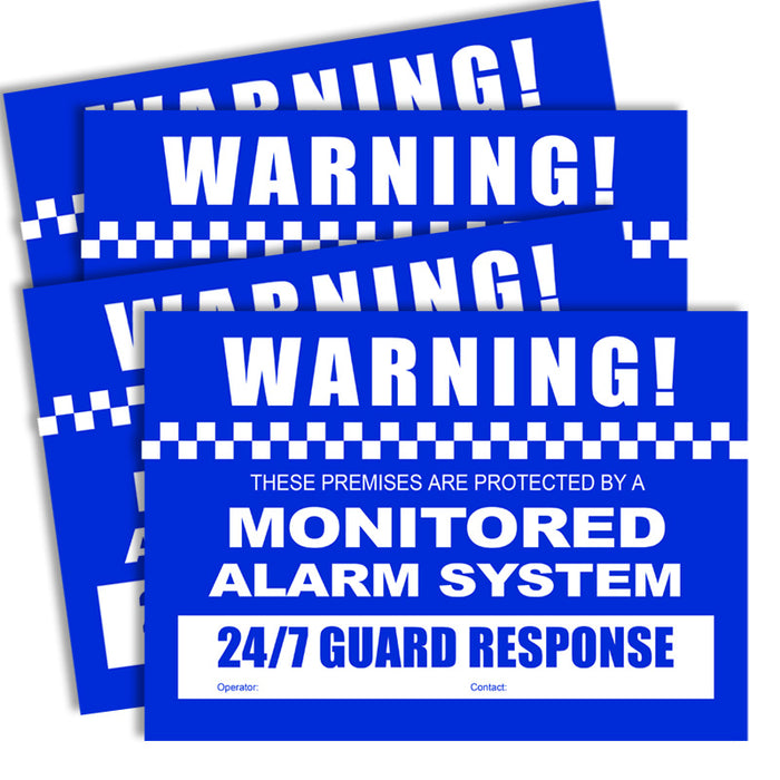 Alarm Warning Stickers - A4 Size (2 x Front, 2 x Rear)